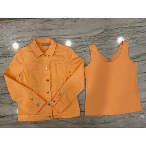 Chico's: Orange colored  jean jacket + matching tank, Chico's 0, or Size 6-8